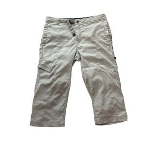 PrAna Cargo Crop Pants Mens Small Khaki Breathe Outdoor Hiking Adjustable Belt